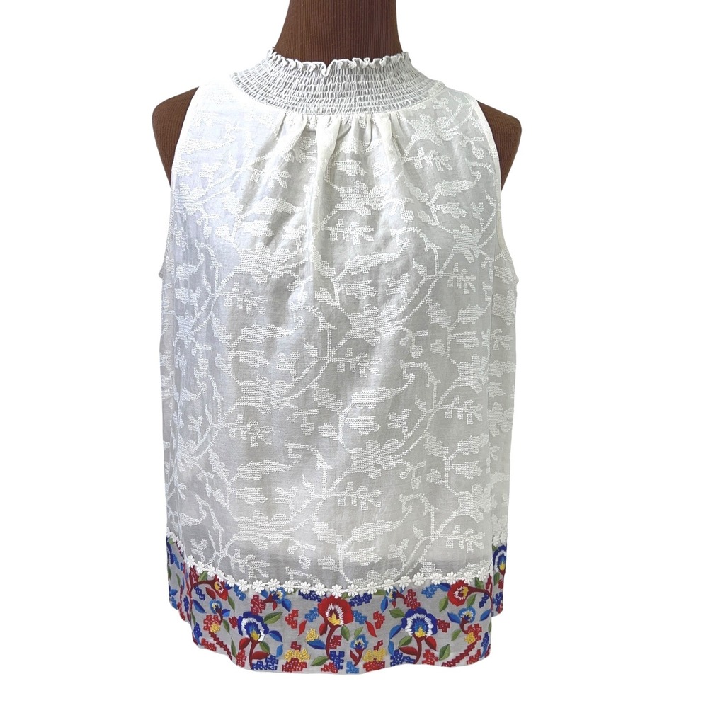 Anthropolgie Payal Jain Womens S White Embroidered Sleeveless Lined‎ Tunic Top
